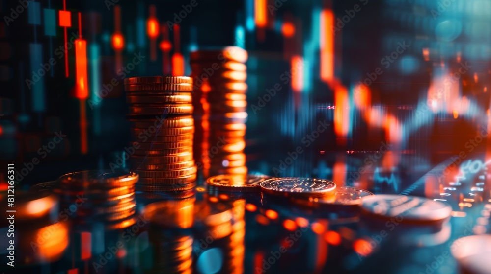 Poster stock funding or money saving graph with coins. background for business ideas and design. chart for 