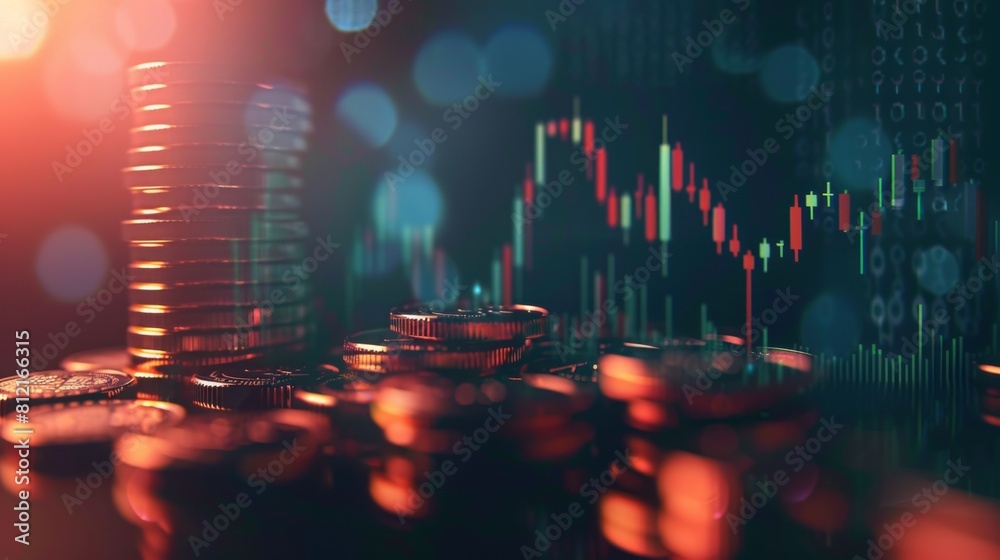 Poster stock funding or money saving graph with coins. background for business ideas and design. chart for 