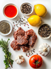spices and herbs, fresh meat