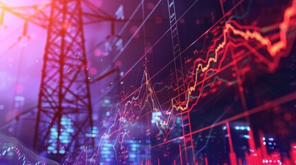 stock market business and electric pole energy industry banner background