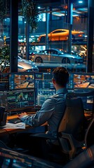 Employee Analyzing Loan Applications in a Finance Office at Night