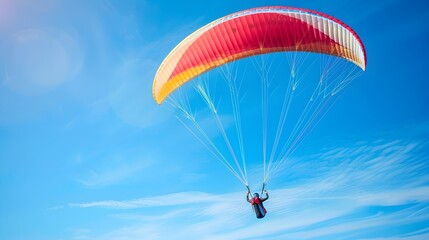 Obraz premium Paraglider Soaring Through Vibrant Blue Sky Feeling of Freedom and