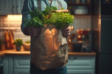 Man Enjoying Grocery Shopping with Fresh Produce