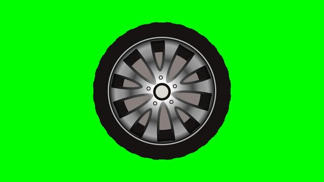 Image of animated rotating car wheels with transparent background. 4K Video Recording. Car Wheel Spin.