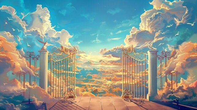 classic interpretation of the pearly gates the majestic entrance to heaven digital painting