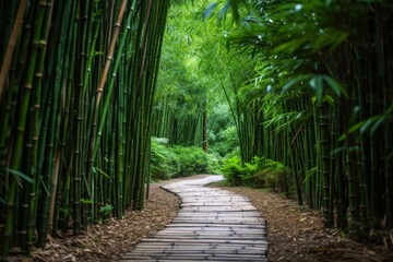 Picturesque Nature bamboo path. Japan forest art. Generate Ai