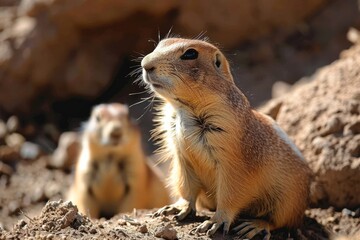 Prairie dogs, genus Cynomys outdoors in nature background, Ai generated