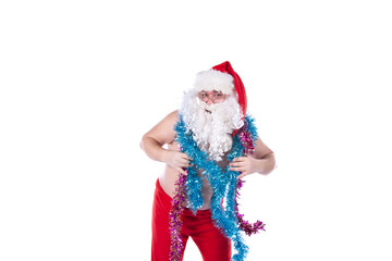 Funny fat Santa Claus on vacation.