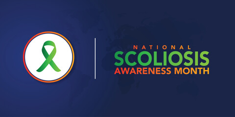 scoliosis awareness month design template for celebration. scoliosis awareness month green ribbon. green ribbon design illustration. it is an abnormal lateral curvature of the spine. It is most often