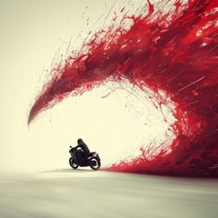motorcyclist racer on a sports bike in dynamic motion against an abstract background in grunge style. Concept: speed and competition, bikers and adrenaline	