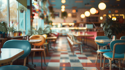 Soft and dreamy atmosphere reminiscent of romance films, a charming movie theater cafeteria with a touch of whimsy. Ai generated