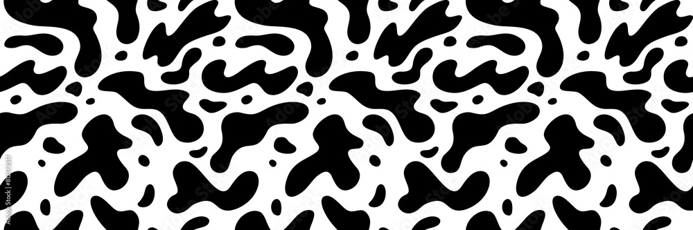 Poster cow seamless texture. abstract vector black and white pattern. illustration for dairy milk package. 