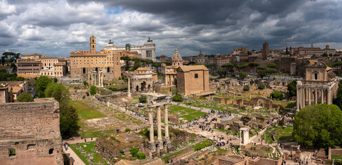 Roman Forum from Palatine Hill with dramatic Sky, Panorama, Rome, Italy