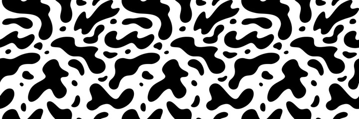 Cow Seamless Texture. Abstract Vector Black and White Pattern. Illustration for Dairy Milk Package. Cow Skin Background.