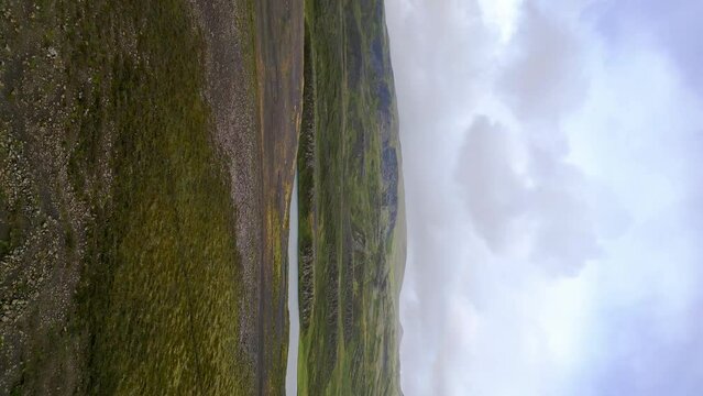 Aerial footage of Icelandic highlands, narure,travel destination 