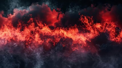 Fototapeta premium dark explosion border with billowing smoke and fiery red lava abstract background