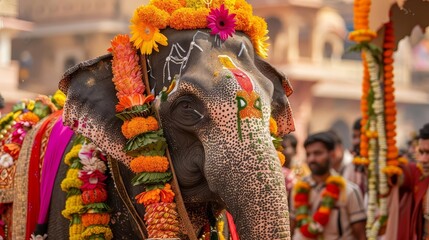 decorated elephant at traditional jaipur festival in india closeup photography