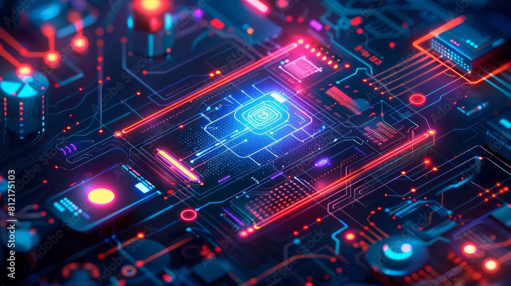 Aufkleber a computer chip with a blue light on it