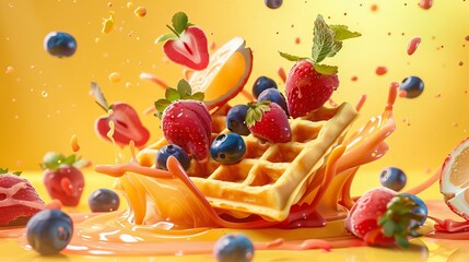 delightful danish waffle color splash whimsical aigenerated food illustration