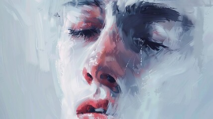 Fototapeta premium emotional portrait of person crying on white background digital painting