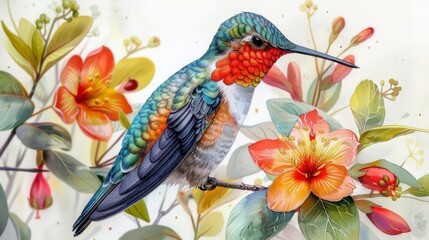 Flying bird in watercolor style hummingbird animal white background PNG