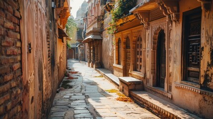 Obraz premium enchanting ancient hindu castle streets in early springtime narrow alleys and ostara vibes