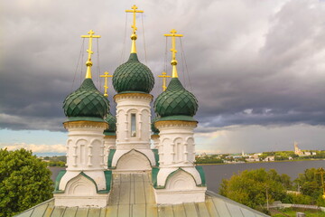 Domes and crosses over the ancient temple in Kostroma