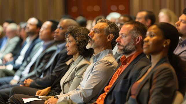 engaged audience listens attentively to business executive sharing industry insights