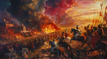 epic battle scene from hindu epic mahabharata pandavas vs kauravas at kurukshetra