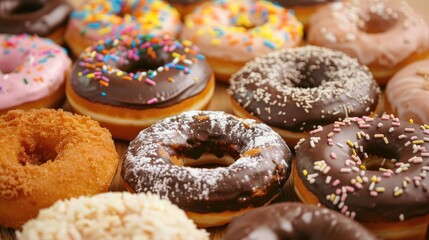 An up close view of a variety of delicious donuts - Powered by Adobe
