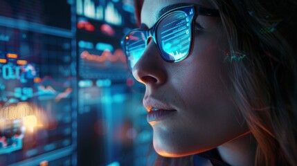 The Woman and Futuristic Data Screens