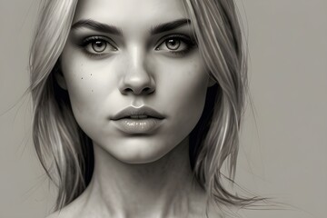 Fototapeta premium Gentle Grace: Artistic Portraits of Girls, AI- generated art of captivating girl art. Bold and Beautiful Artistry