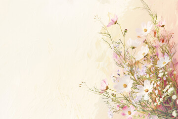 A soft pastel background sets the serene tone, gently embracing a delicate bouquet of wildflowers nestled in the bottom corner.