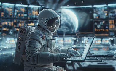 Astronaut at Work in a Futuristic Office