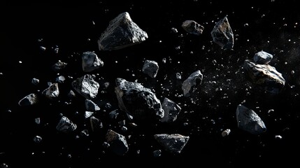 Obraz premium flying asteroids isolated on black background outer space elements cut out