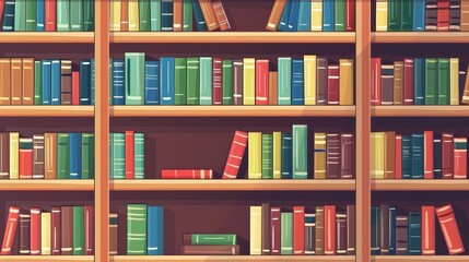 Bookshelves flat design side view library section theme animation vivid
