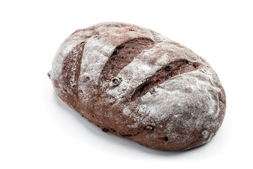 Rye whole grain bread with raisins isolated on white