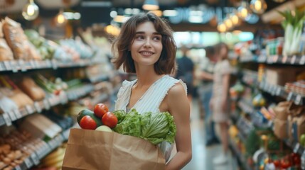 A Young Woman Grocery Shopping