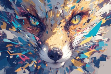 Naklejka premium A vibrant and colorful painting of the fox, with bright colors splashing around it