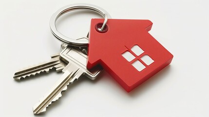 house keys with houseshaped keychain isolated on white background cut out photo