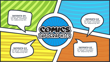 Comics infographic with 4 steps, options, parts or processes. Business data visualization. Creative infographic template