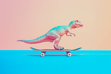 A dinosaur on a skateboard, minimal concept