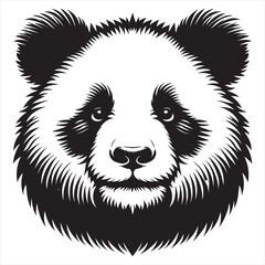 Black and white linear paint draws panda vector illustration. Panda silhuoette, black and white
