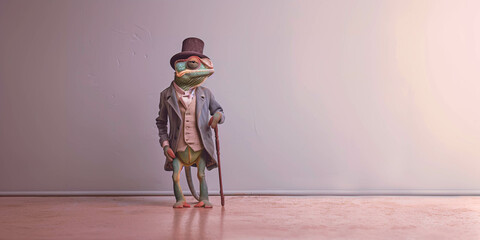 A chameleon in a tailcoat and a top hat, minimal concept