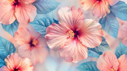 A pink flower with a red center is the main focus of the image