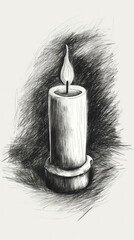 Sketch. Monochrome pencil art of a glowing candle, a stunning still life illustration. Sympathy card. Generative AI