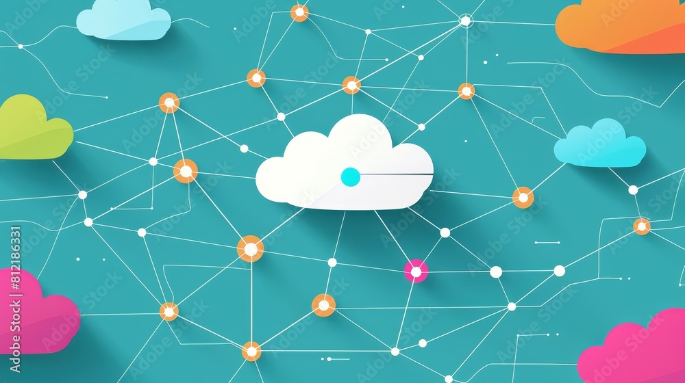 Wall mural cloud network flat design top view connectivity theme animation split-complementary color scheme