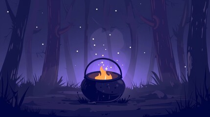 Cauldron flat design front view witchcraft theme animation Complementary Color Scheme