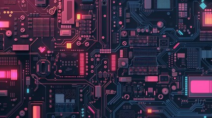 Fototapeta premium Circuit board flat design top view hardware theme animation Analogous Color Scheme