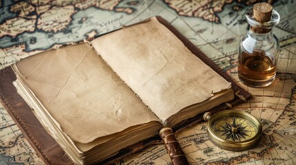 Vintage Exploration Tools on an Antique Map
